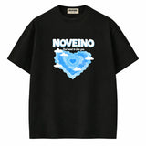Black Its24heartz NOV 259 T-shirt with crew neckline and short sleeves, displayed on a hanger.