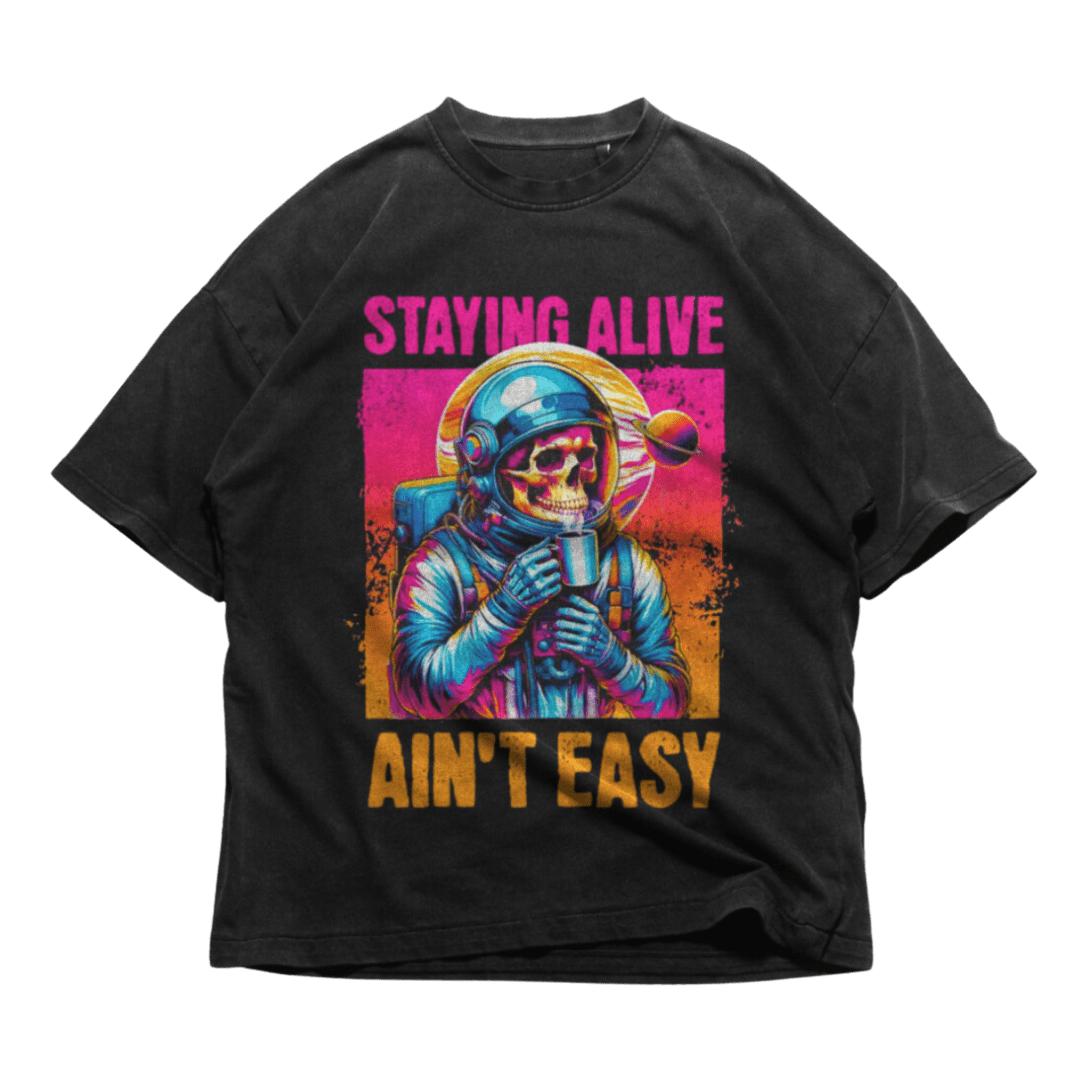 Black 24Heartz T-Shirt featuring "Ain't Easy" graphic design on the front, displayed flat on a white background.