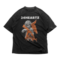 24Heartz angel AK47 t-shirt featuring a graphic design with an angel and AK47 on a classic black tee.