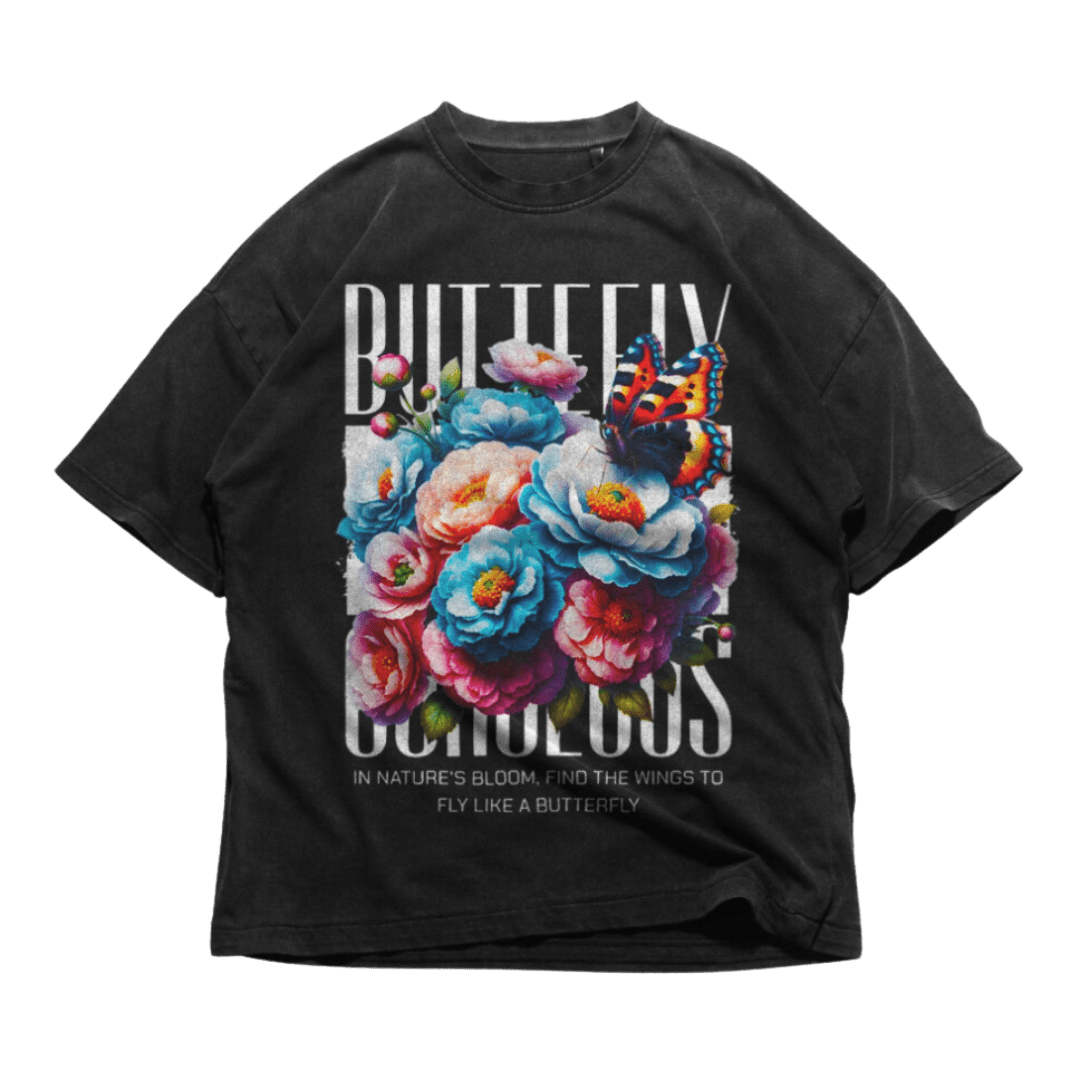 24Heartz butterfly t-shirt featuring a colorful butterfly design on a soft fabric. Perfect for casual wear.