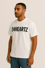 Cotton logo print T-shirt from 24Heartz, featuring a stylish design and comfortable fit in a casual setting.