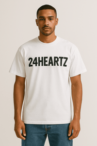 Cotton logo print T-shirt from 24Heartz featuring a comfortable fit and stylish design in a casual setting.