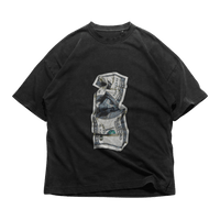 24Heartz dollar graphic T-shirt on a flat lay, showcasing vibrant colors and unique design details.