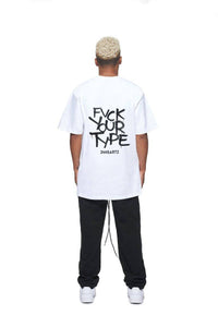 24Heartz FCK Your Type T-Shirt displayed on a hanger, showcasing a casual design in a vibrant color.