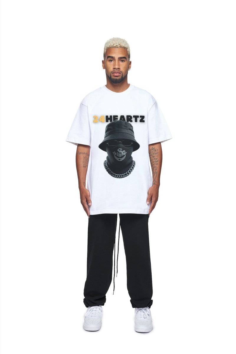 24Heartz gangster T-shirt featuring a bold graphic design on a classic fit, perfect for casual wear.