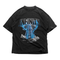 Black 24Heartz infinity T-shirt featuring a stylish graphic design on a soft, comfortable fabric.