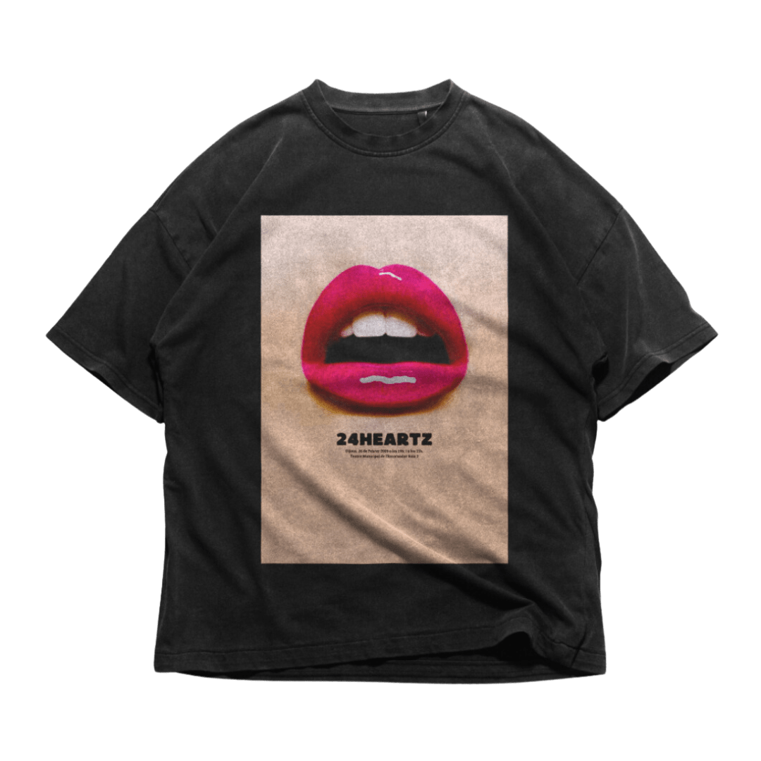 24Heartz lip graphic t-shirt featuring a vibrant design on a casual tee style, perfect for everyday wear.