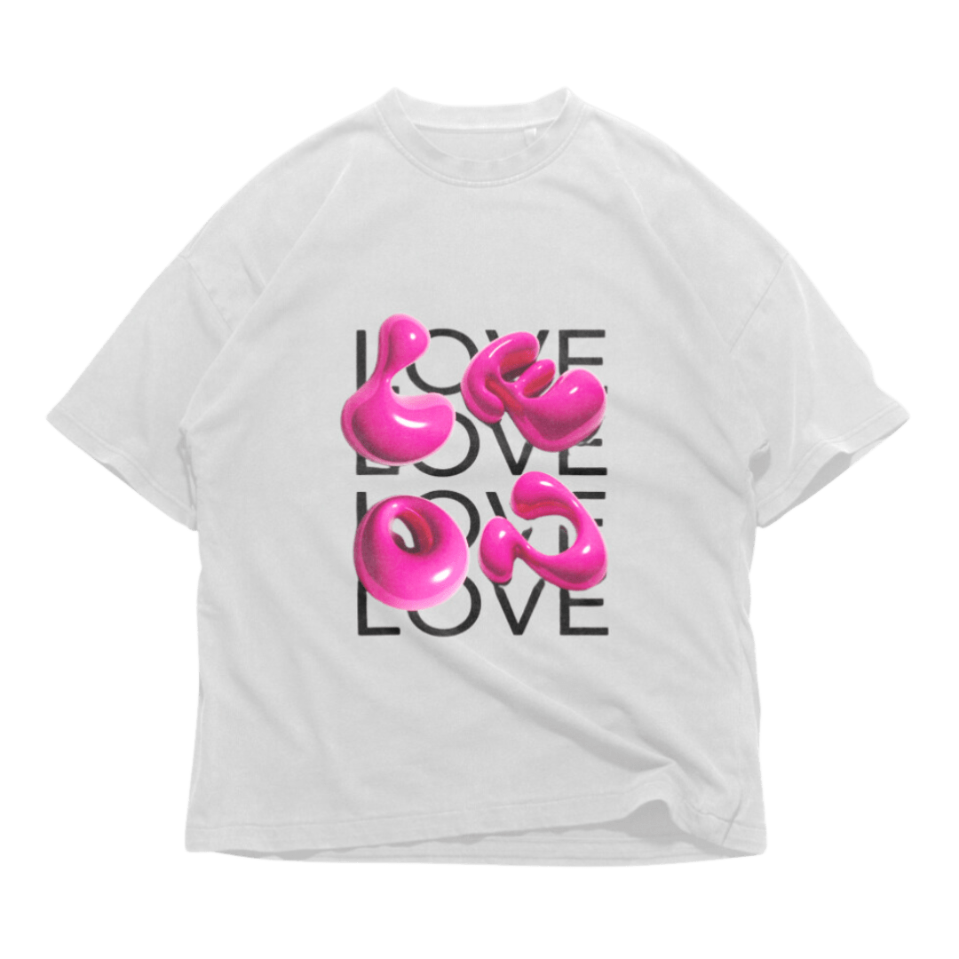 24Heartz love T-shirt featuring a vibrant design on a classic fit, displayed on a neutral background.