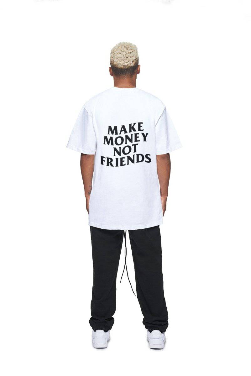 24Heartz "Make Money Not Friends" T-Shirt featuring a bold graphic design on a casual tee.