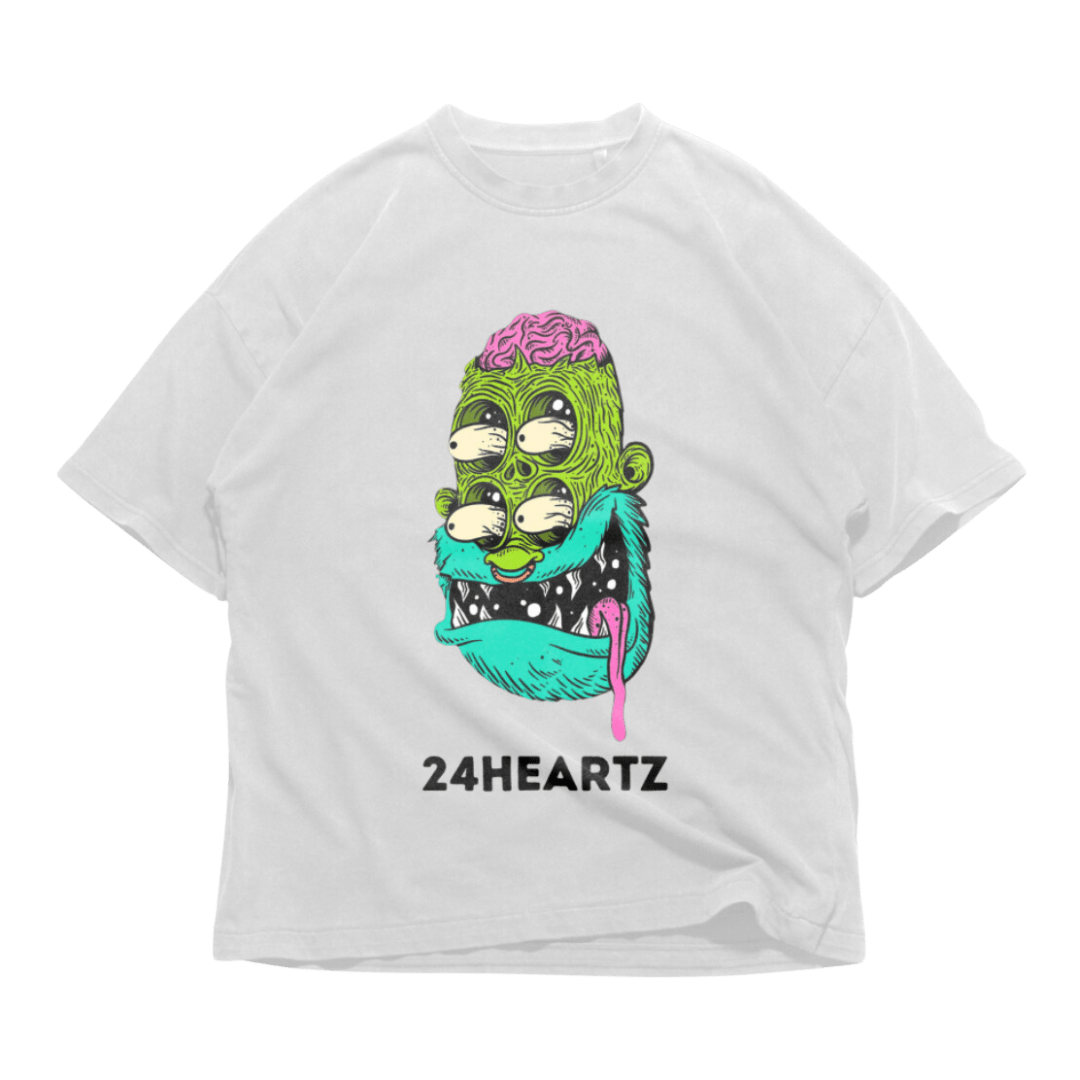 24Heartz monsters t-shirt featuring colorful graphic design on a soft fabric background. Perfect for casual wear.