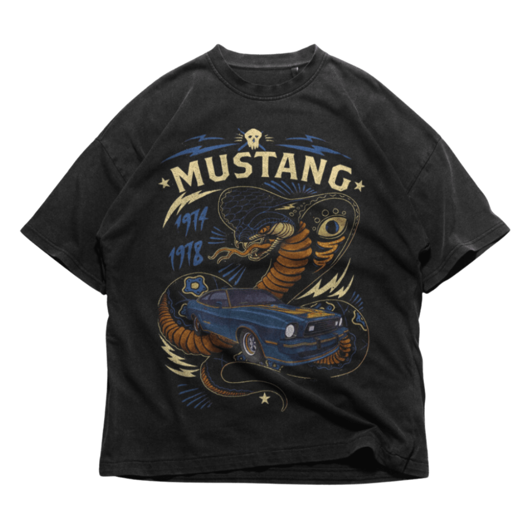 24Heartz Mustang T-Shirt featuring a bold graphic design on a casual fit, perfect for everyday wear.