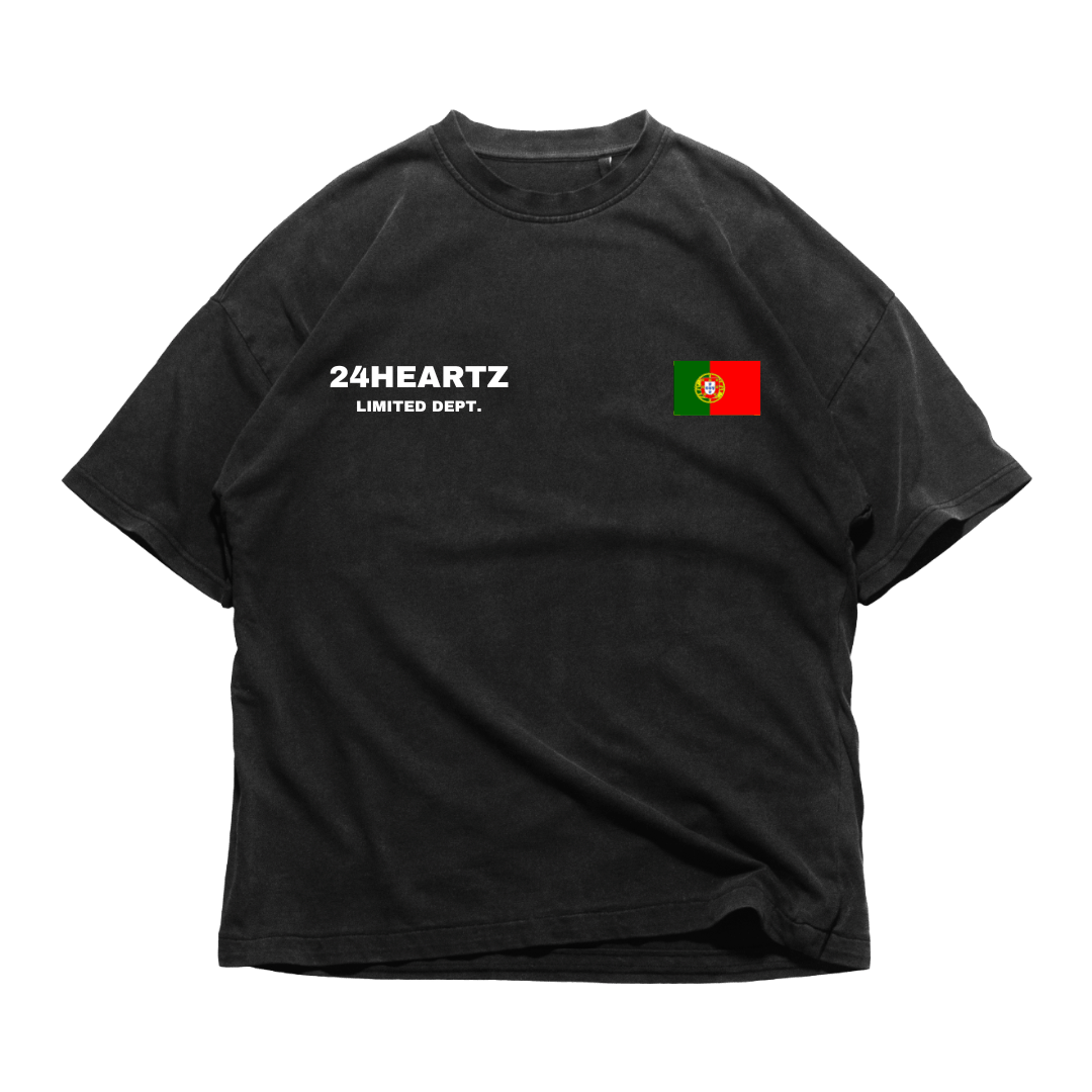 24Heartz T-Shirt featuring a Portugal badge design on the front, showcasing vibrant colors and soft fabric.