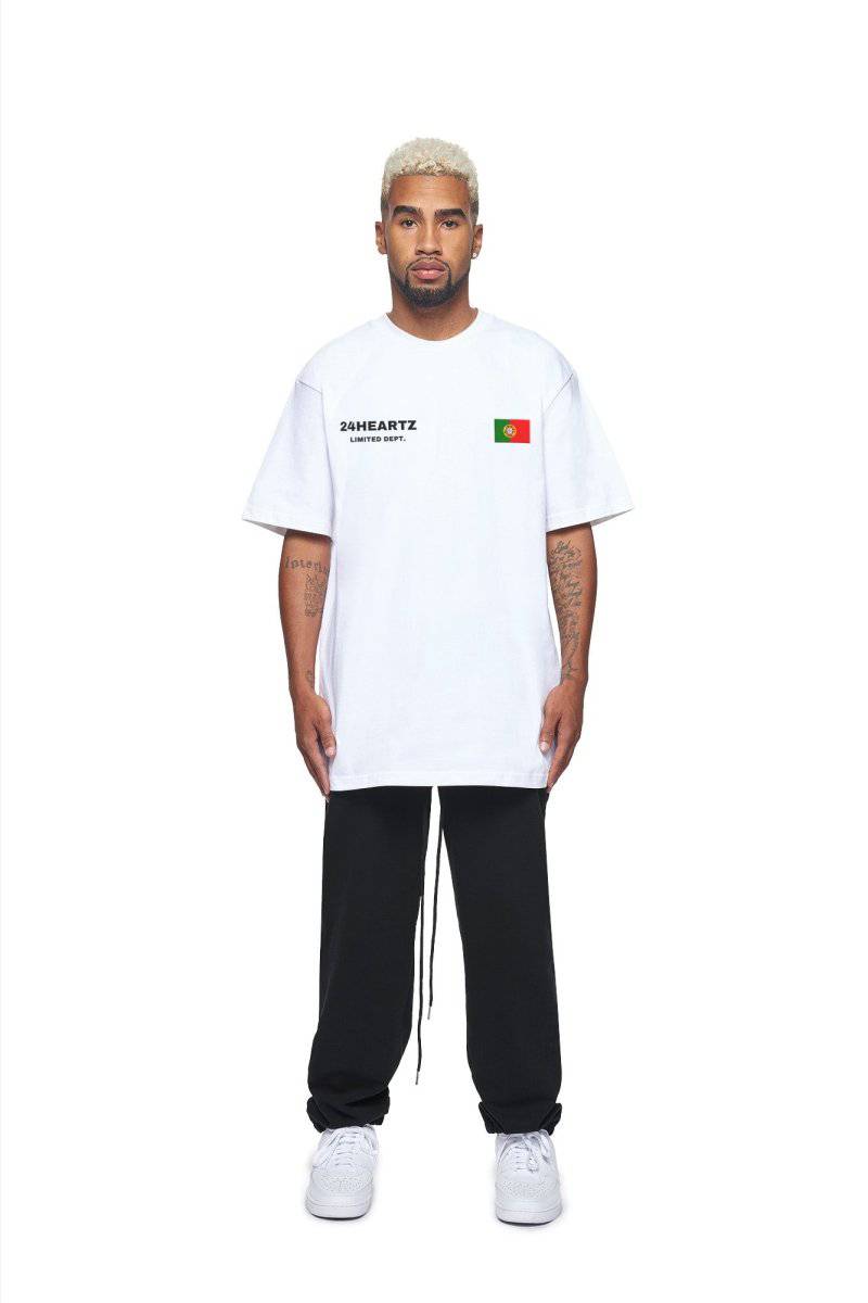 24Heartz T-Shirt featuring a Portugal badge design, showcasing the vibrant colors and fabric texture.