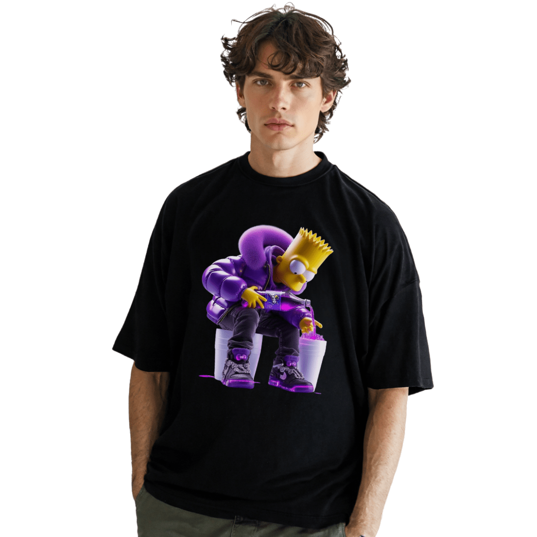 24Heartz Simpson drip t-shirt featuring a vibrant design on a classic fit, showcasing bold colors and unique style.