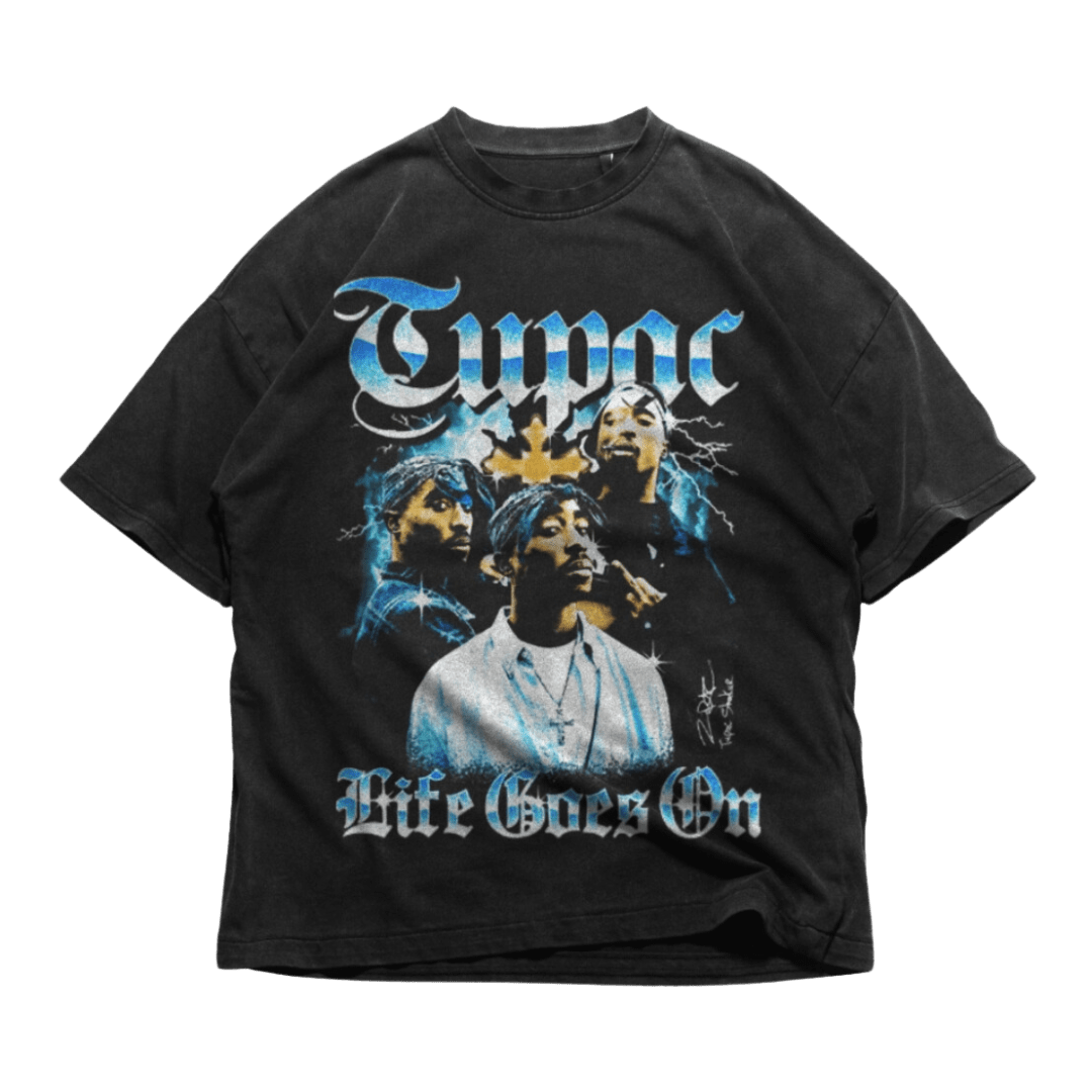 24Heartz Tupac Live Goes On T-Shirt featuring a bold graphic design and comfortable fit for everyday wear.