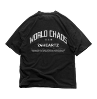 24Heartz World Chaos T-Shirt featuring a bold graphic design on a comfortable fabric, perfect for casual wear.