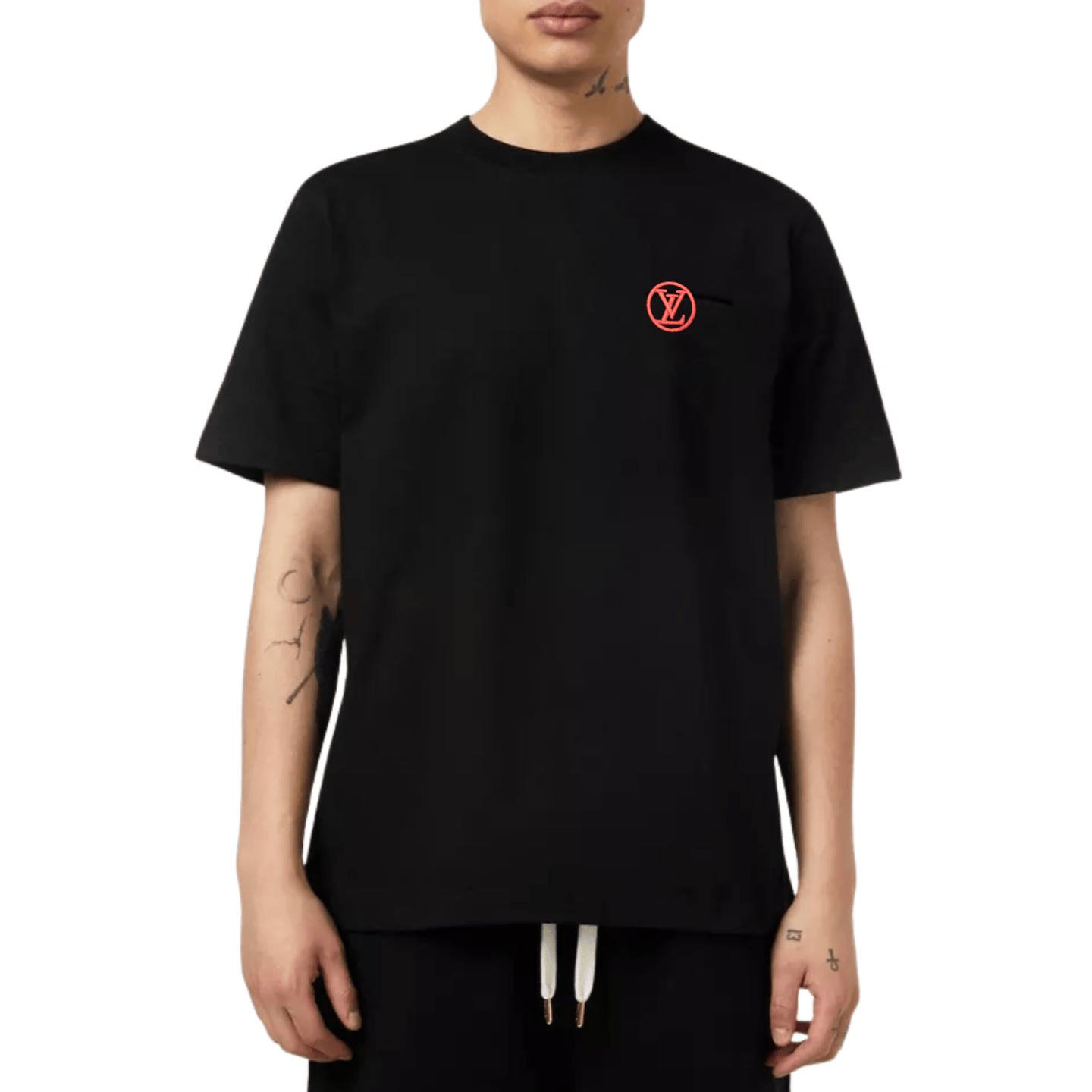 B.T-Shirts LV 153 in black with a modern design from Its24heartz, displayed flat on a surface.