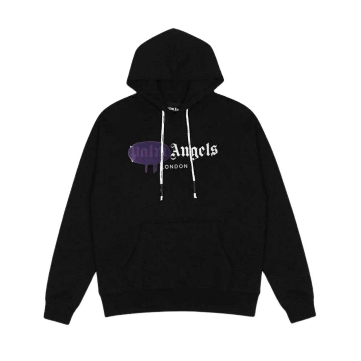 Black Its24heartz hoodie with a relaxed fit, featuring a front pocket and drawstring hood.